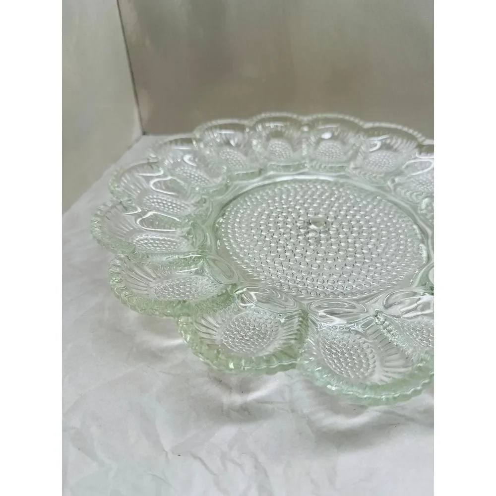 Vintage Indiana Glass Hobnail Deviled Egg Tray Clear MCM Serving, Thanksgiving